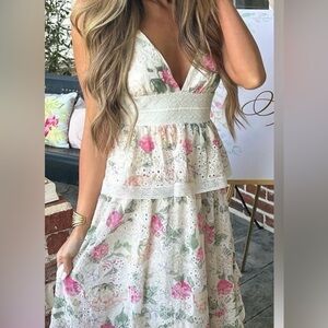 GIANNI BINI Midori Floral Chiffon V-Neck Peplum Layered Hem A-Line Size …